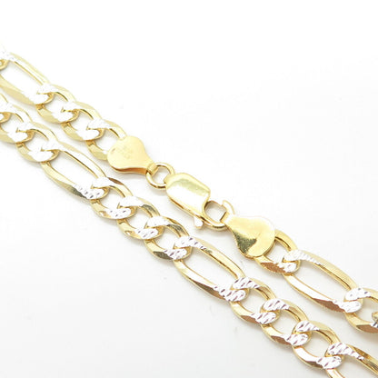 925 Sterling Silver Gold Plated 2-Tone Italy Figaro Chain Necklace 24"