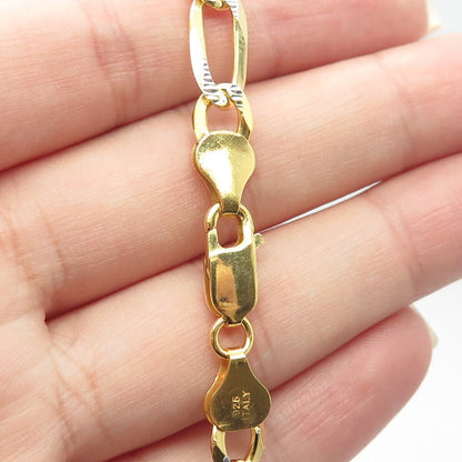 925 Sterling Silver Gold Plated 2-Tone Italy Figaro Chain Necklace 24"