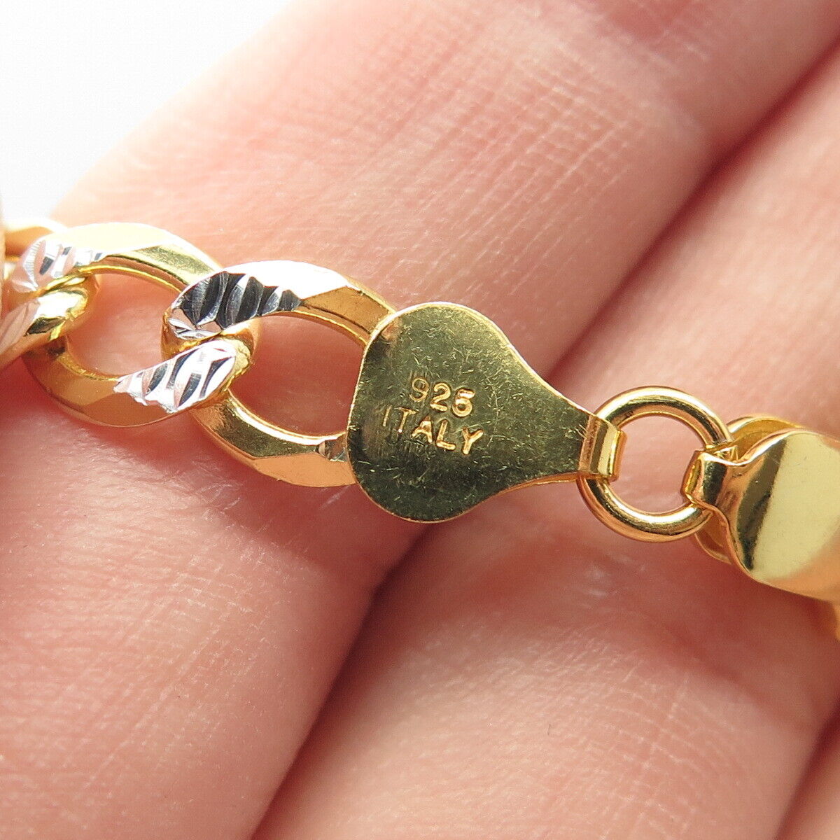 925 Sterling Silver Gold Plated 2-Tone Italy Figaro Chain Necklace 24"