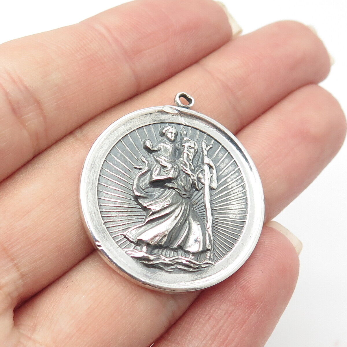 925 Sterling Silver Vintage St. Christopher Religious Pendant