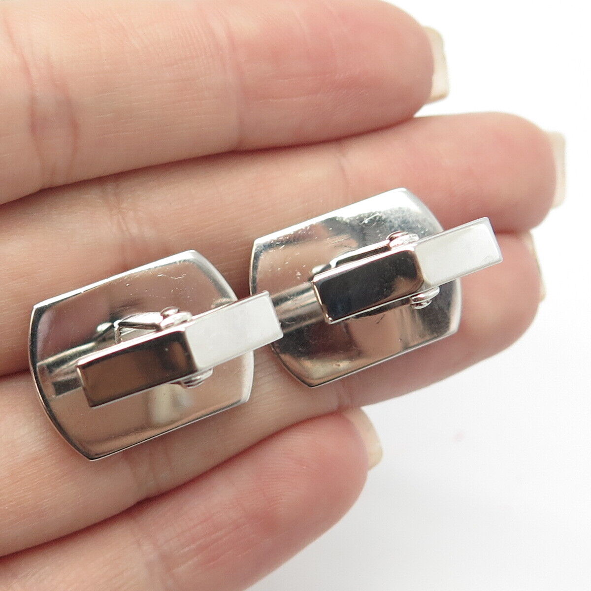 925 Sterling Silver Vintage Real Mother-of-Pearl & Hematite Gemstone Cufflinks