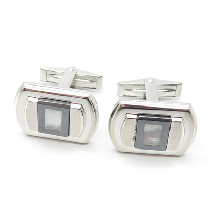 925 Sterling Silver Vintage Real Mother-of-Pearl & Hematite Gemstone Cufflinks