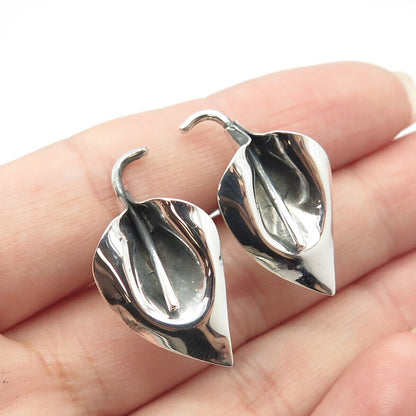 925 Sterling Silver Vintage Leaf Screw Back Earrings