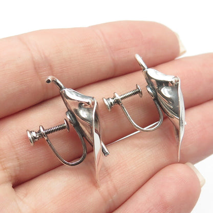 925 Sterling Silver Vintage Leaf Screw Back Earrings