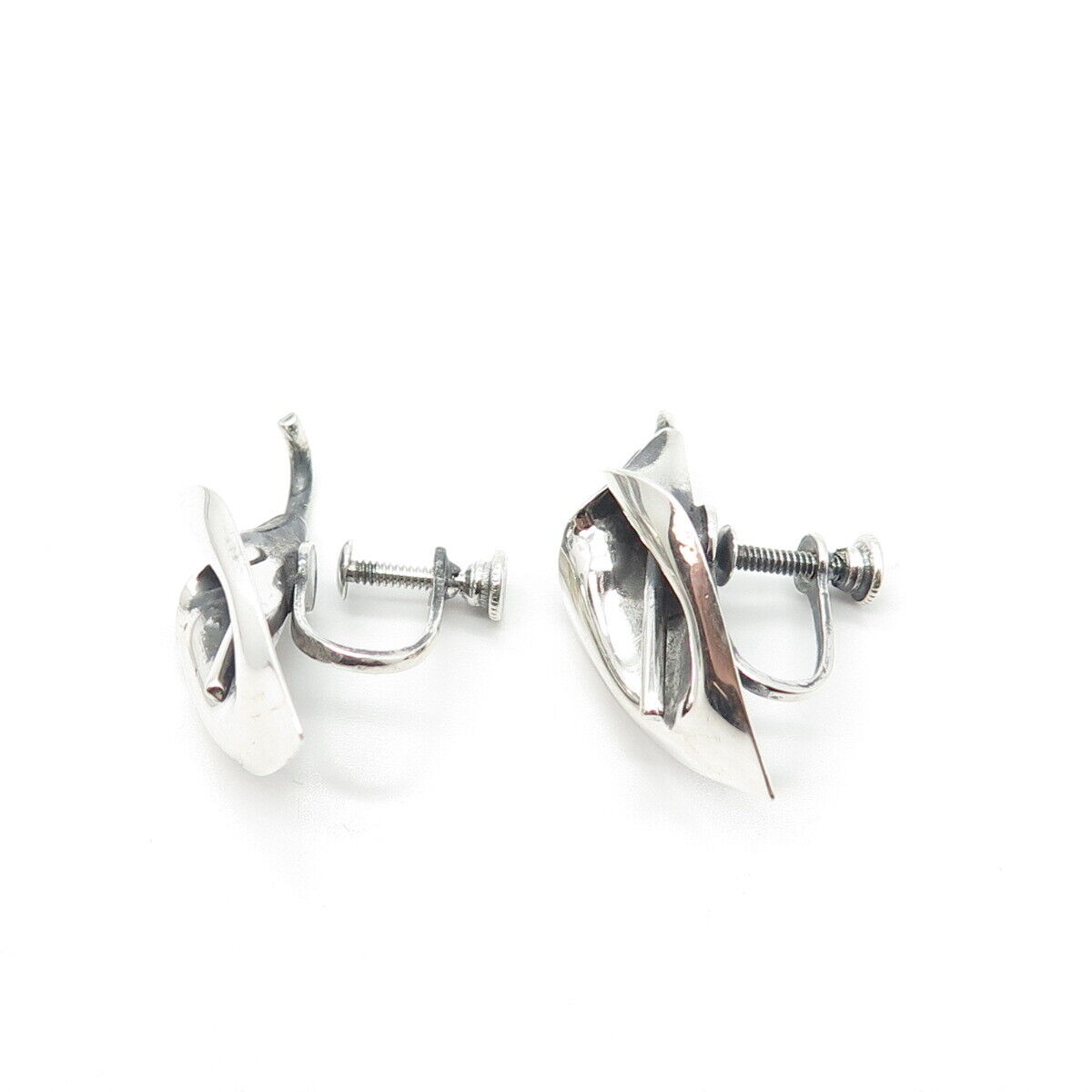 925 Sterling Silver Vintage Leaf Screw Back Earrings