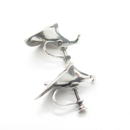 925 Sterling Silver Vintage Leaf Screw Back Earrings