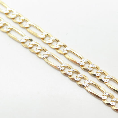 925 Sterling Silver Gold Plated 2-Tone Italy Figaro Chain Necklace 18"