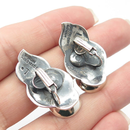 925 Sterling Silver Vintage Hand Made Leaf Earrings