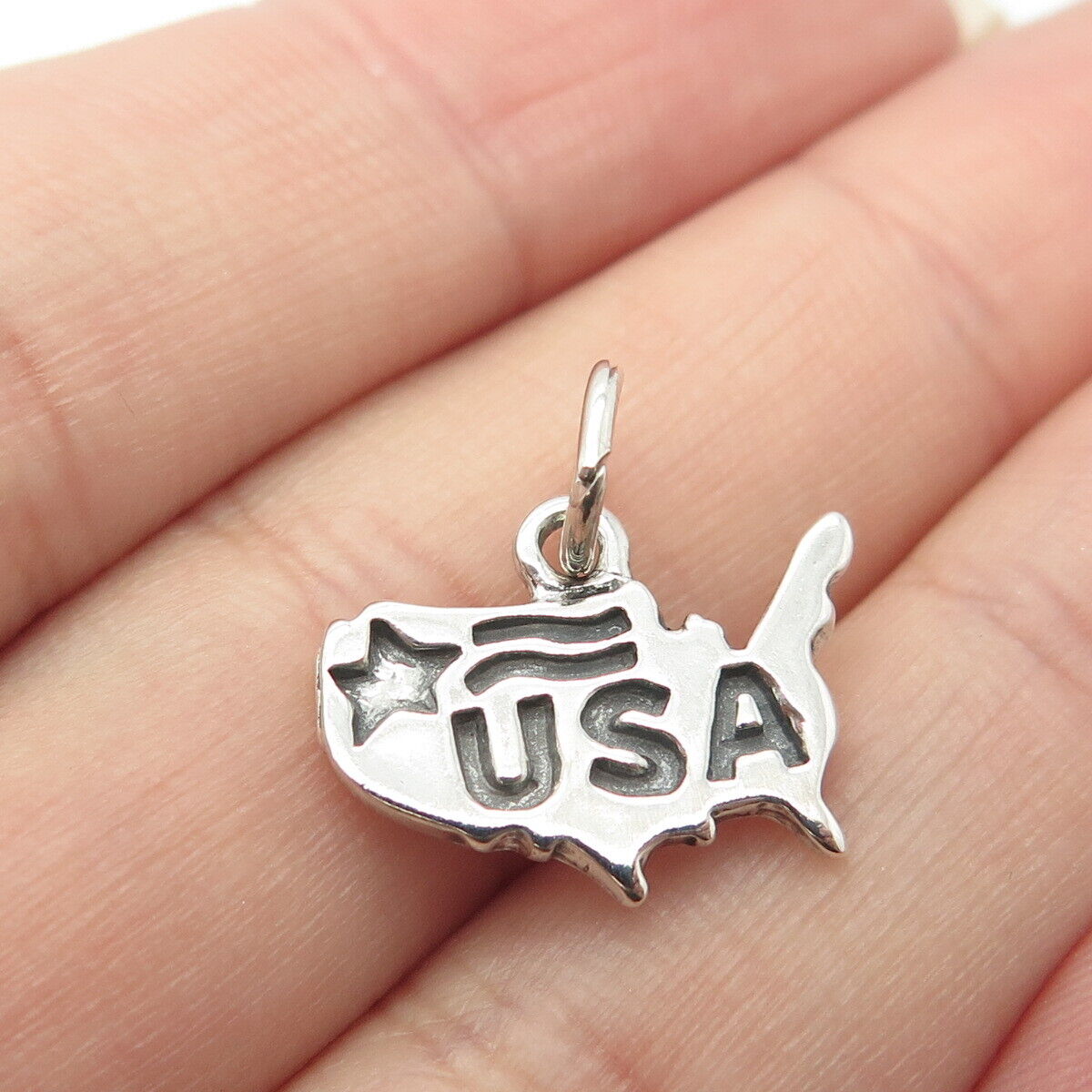 925 Sterling Silver Vintage "USA" Charm Pendant