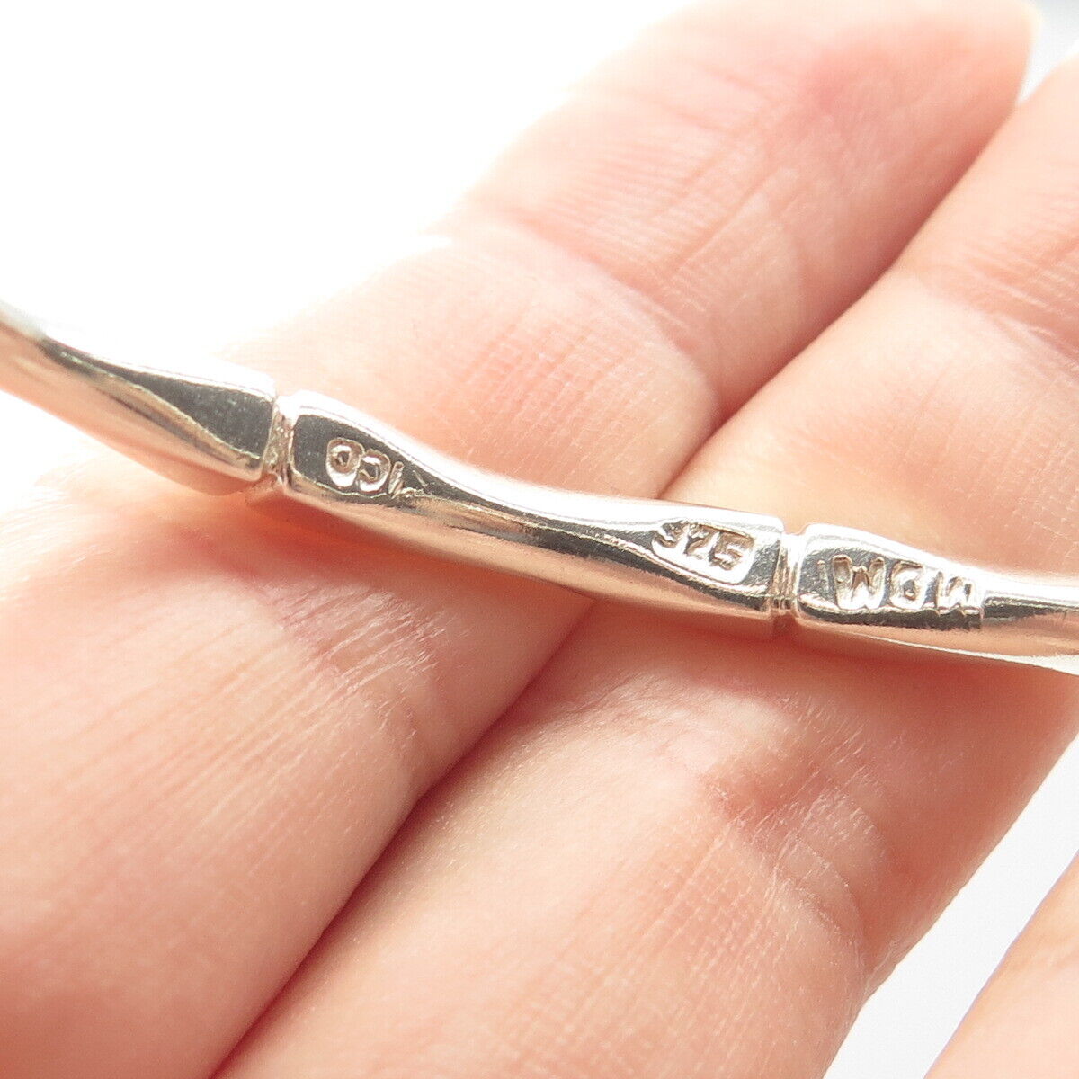 925 Sterling Silver Vintage Mexico Bamboo Bangle Bracelet 8"