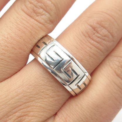 925 Sterling Silver Vintage Greek Maze Rotating Band Ring Size 11.25