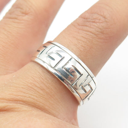 925 Sterling Silver Vintage Greek Maze Rotating Band Ring Size 11.25