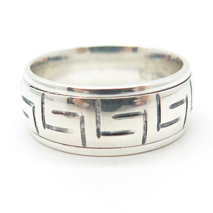 925 Sterling Silver Vintage Greek Maze Rotating Band Ring Size 11.25