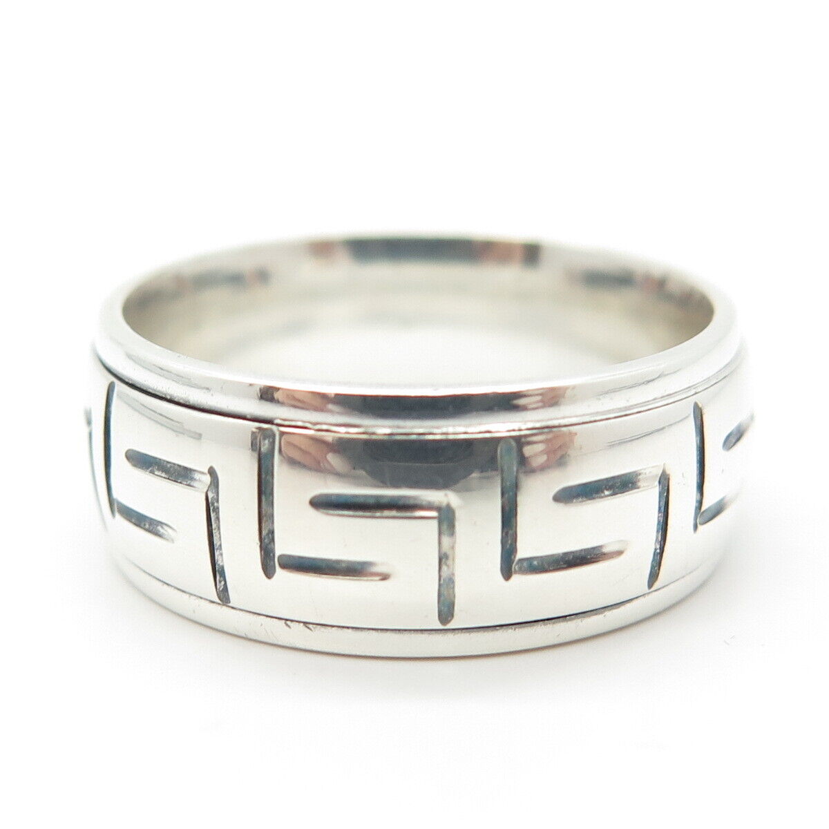 925 Sterling Silver Vintage Greek Maze Rotating Band Ring Size 11.25