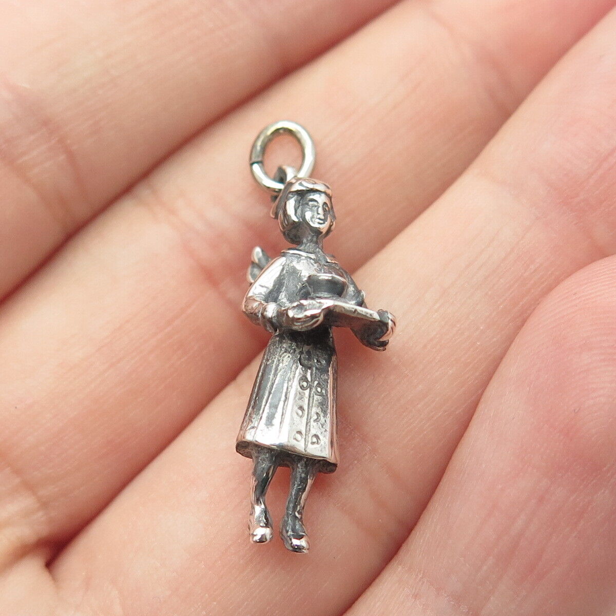 925 Sterling Silver Vintage Creed Girl w/Wings Pendant