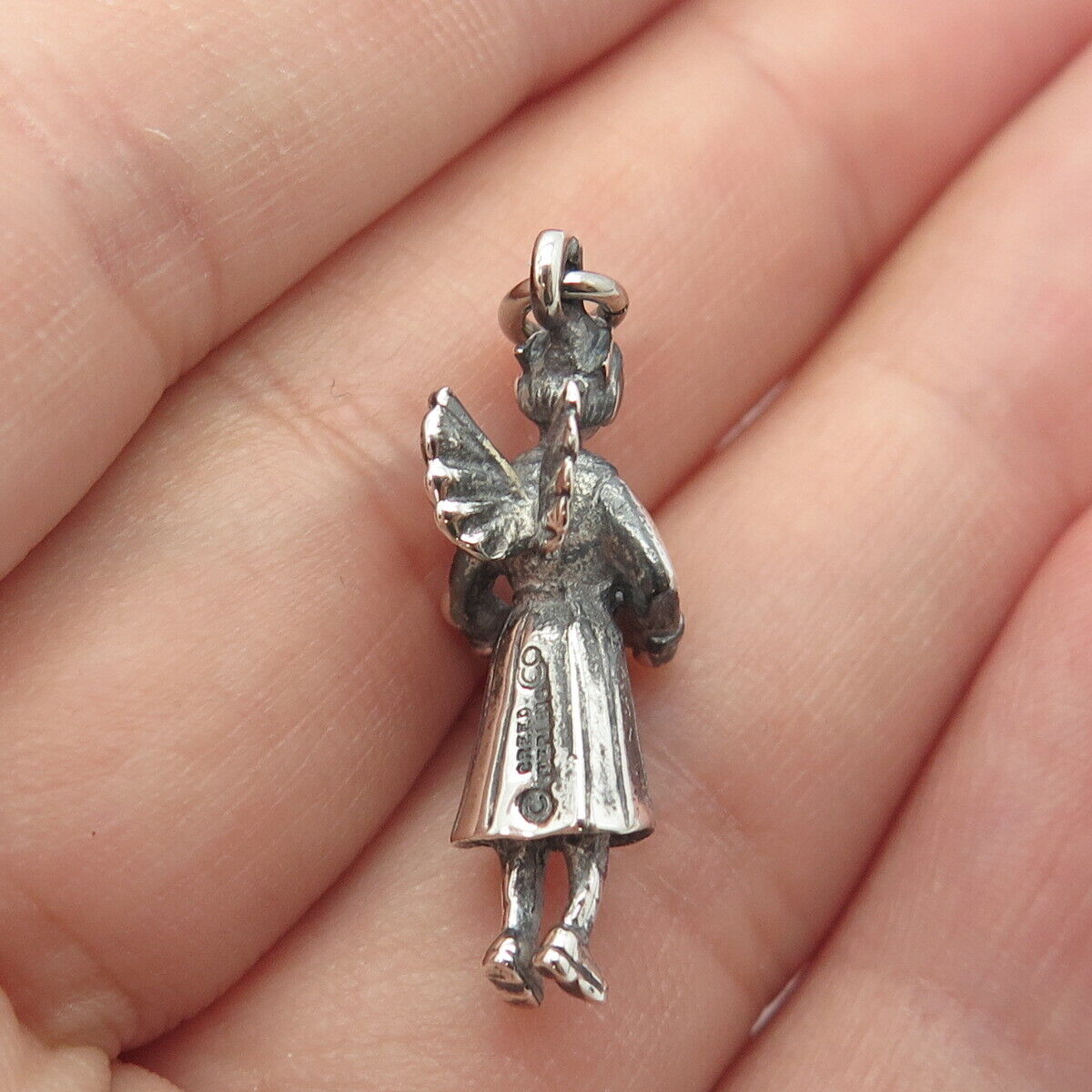 925 Sterling Silver Vintage Creed Girl w/Wings Pendant