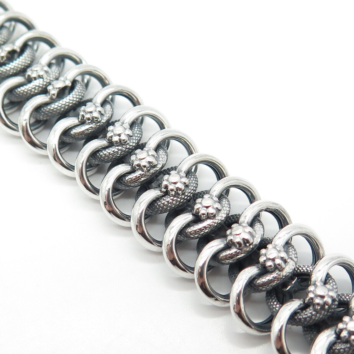 925 Sterling Silver Vintage Handmade Chainmaille Link Bracelet 7"