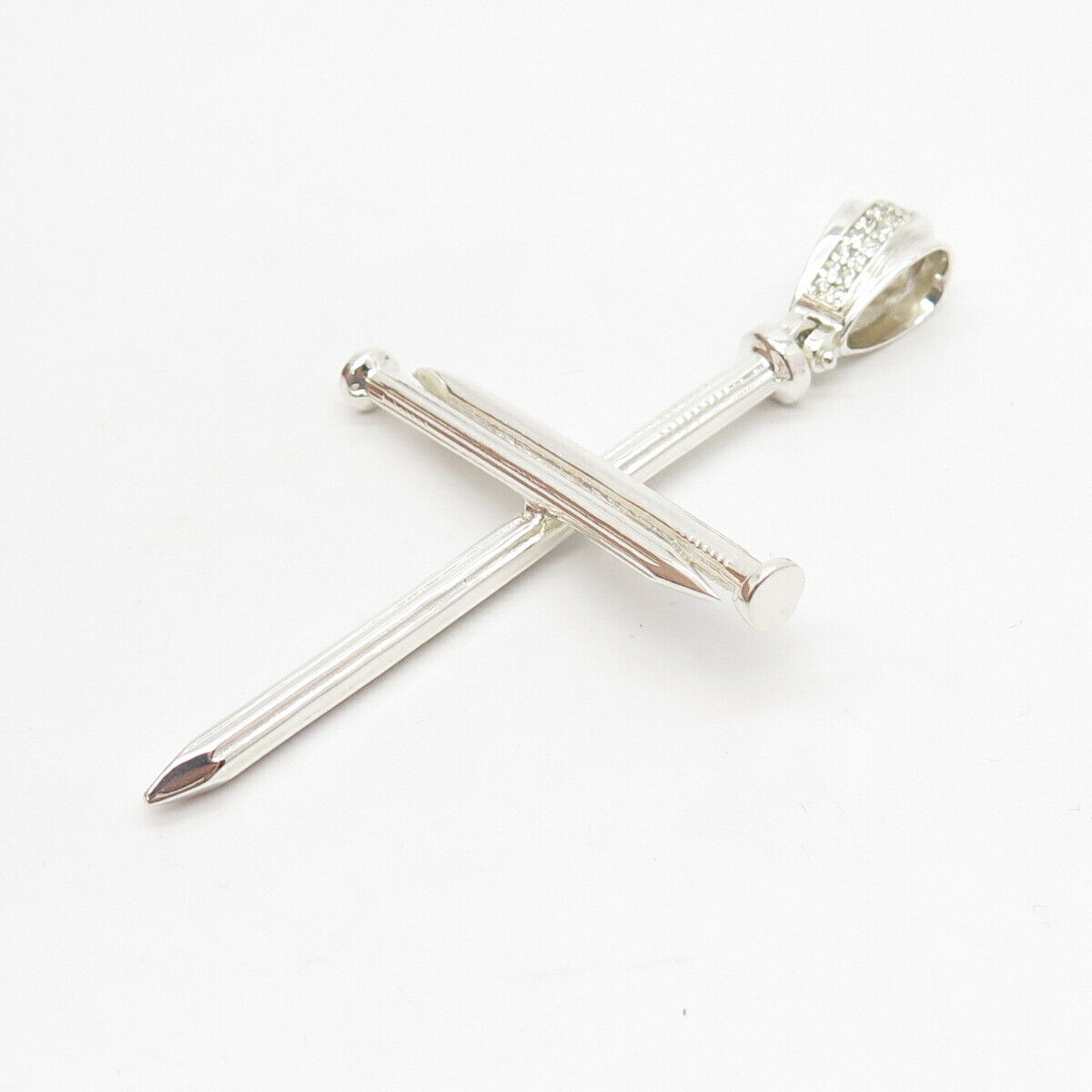 925 Sterling Silver Vintage C Z Cross Religious Nail Pendant