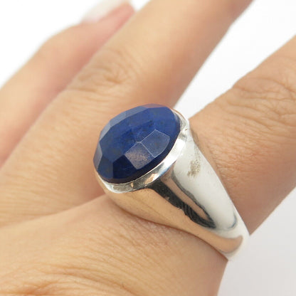 925 Sterling Silver Vintage Real Checkered Lapis Lazuli Gemstone Ring Size 7.75