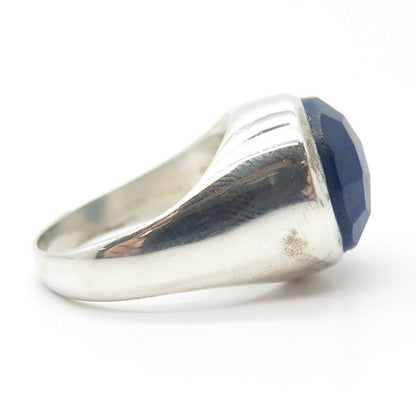 925 Sterling Silver Vintage Real Checkered Lapis Lazuli Gemstone Ring Size 7.75