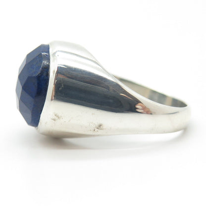 925 Sterling Silver Vintage Real Checkered Lapis Lazuli Gemstone Ring Size 7.75