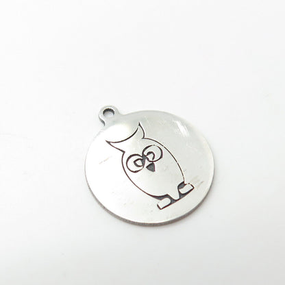 925 Sterling Silver USA Two In Town Owl Bird Charm Pendant