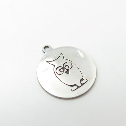 925 Sterling Silver USA Two In Town Owl Bird Charm Pendant