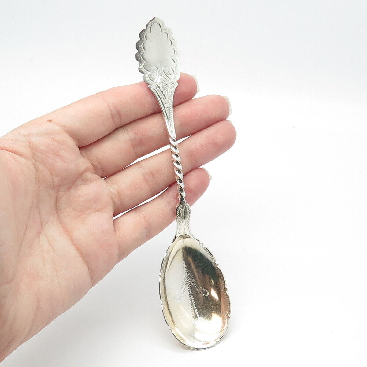 900 Silver Antique J. Bowman Etched Tea Spoon