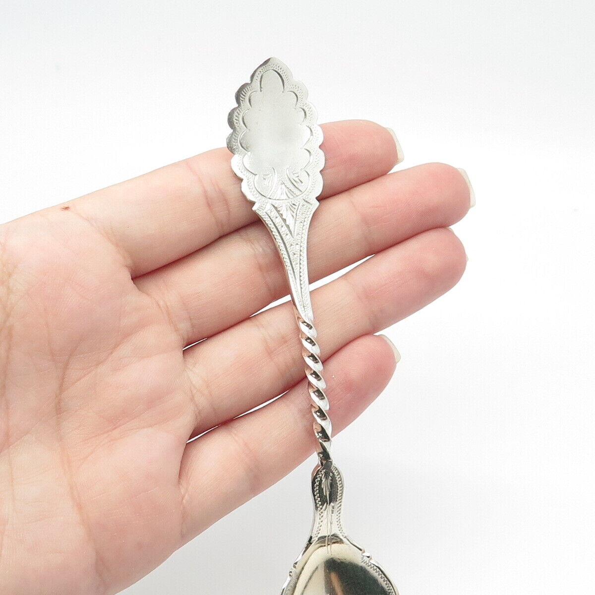 900 Silver Antique J. Bowman Etched Tea Spoon