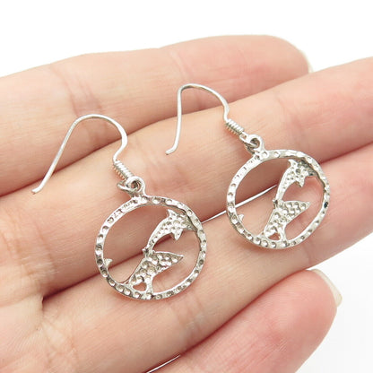 925 Sterling Silver Friendly Dolphin Dangling Hook Earrings