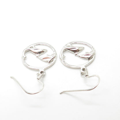 925 Sterling Silver Friendly Dolphin Dangling Hook Earrings