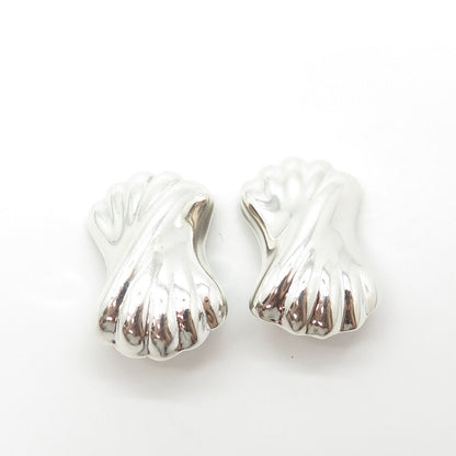 925 Sterling Silver Vintage Mexico Ribbed Clip On Earrings