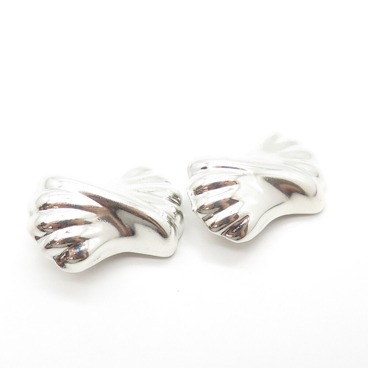 925 Sterling Silver Vintage Mexico Ribbed Clip On Earrings