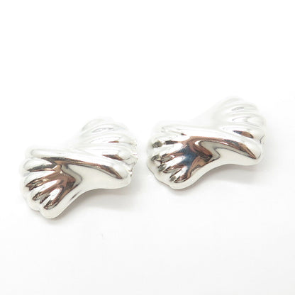 925 Sterling Silver Vintage Mexico Ribbed Clip On Earrings