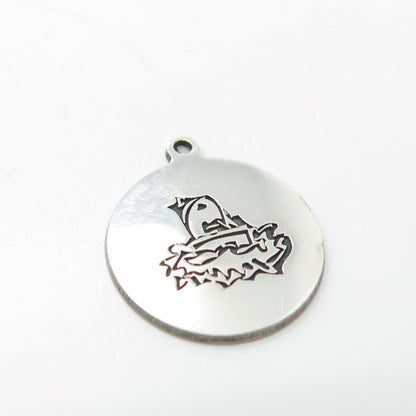 925 Sterling Silver USA Two In Town Nestling Bird Charm Pendant