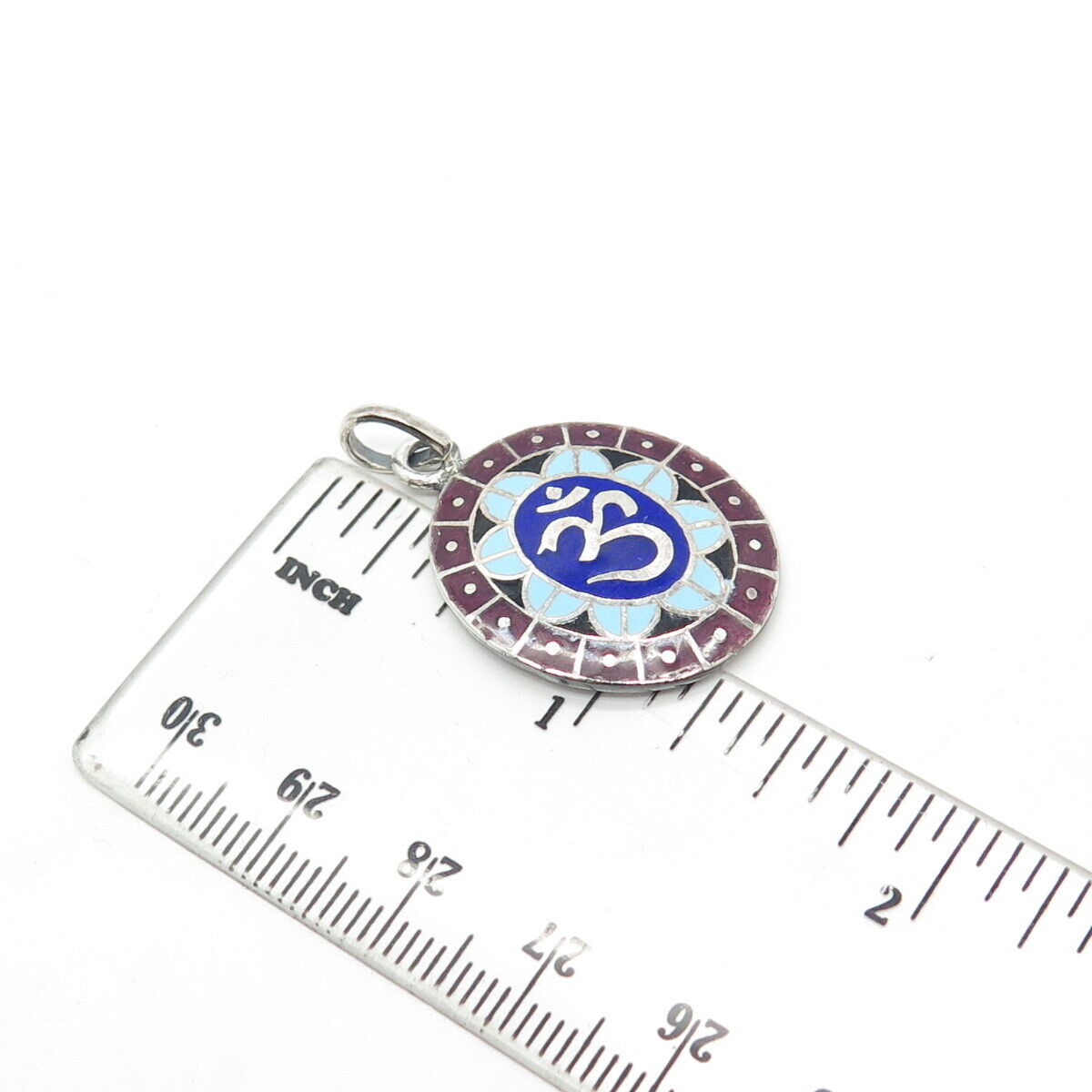 925 Sterling Silver Vintage Enamel Om Mantra Handmade Amulet Pendant