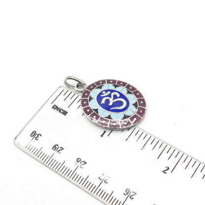 925 Sterling Silver Vintage Enamel Om Mantra Handmade Amulet Pendant