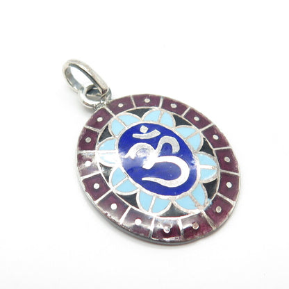 925 Sterling Silver Vintage Enamel Om Mantra Handmade Amulet Pendant