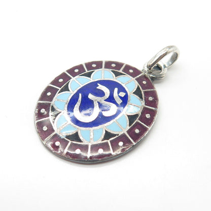 925 Sterling Silver Vintage Enamel Om Mantra Handmade Amulet Pendant