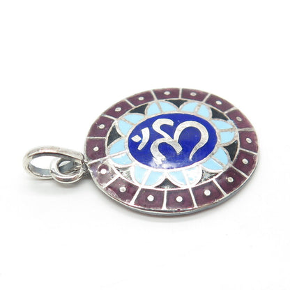 925 Sterling Silver Vintage Enamel Om Mantra Handmade Amulet Pendant