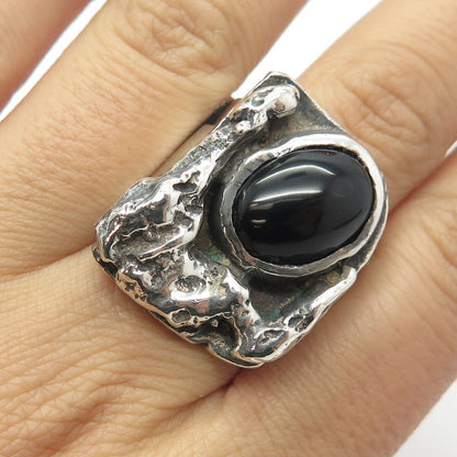 925 Sterling Silver Vintage Real Black Onyx Gemstone Ring Size 9.75