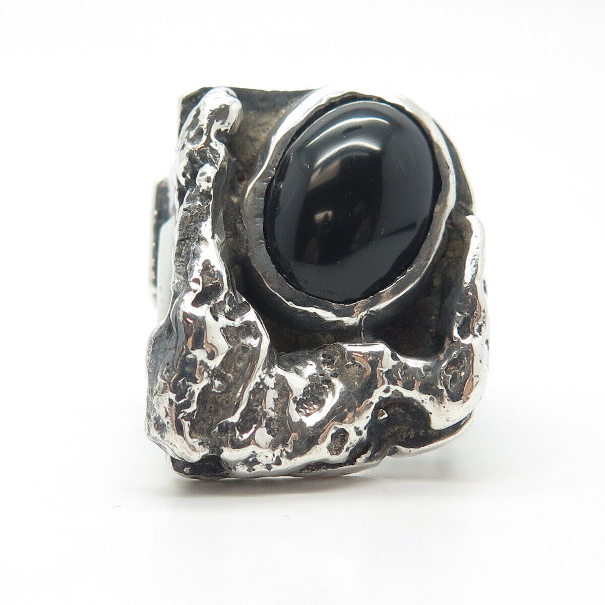 925 Sterling Silver Vintage Real Black Onyx Gemstone Ring Size 9.75