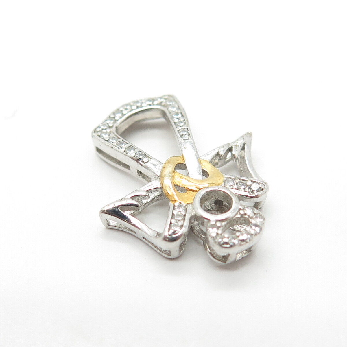 925 Sterling Silver 2-Tone C Z Angel Slide Pendant