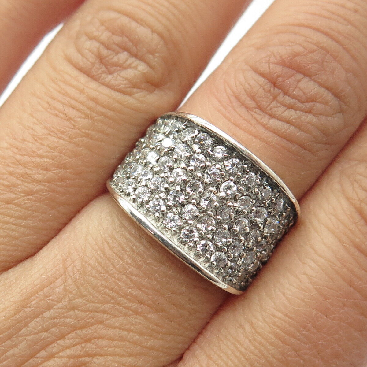 925 Sterling Silver Vintage SETA Pave C Z Ring Size 7.25