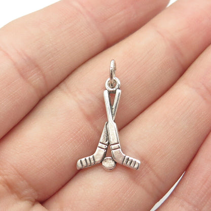 925 Sterling Silver Vintage Sun West Hockey Stick & Ball Charm Pendant