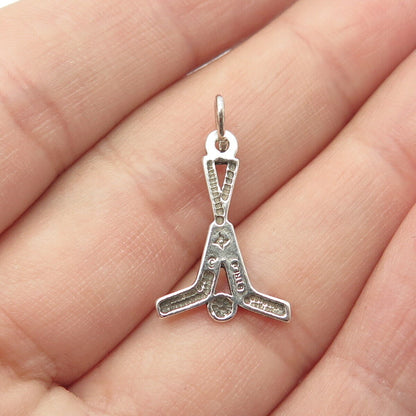 925 Sterling Silver Vintage Sun West Hockey Stick & Ball Charm Pendant