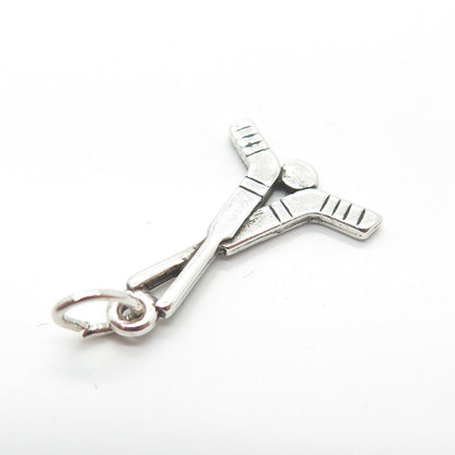 925 Sterling Silver Vintage Sun West Hockey Stick & Ball Charm Pendant