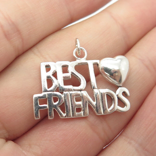 925 Sterling Silver Vintage "Best Friends" Heart Pendant