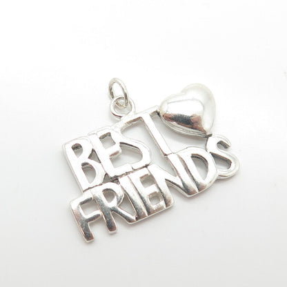 925 Sterling Silver Vintage "Best Friends" Heart Pendant