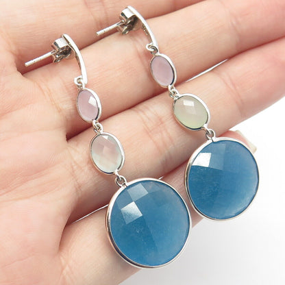 925 Sterling Silver BMD Real Multi-Color Quartz Dangling Earrings